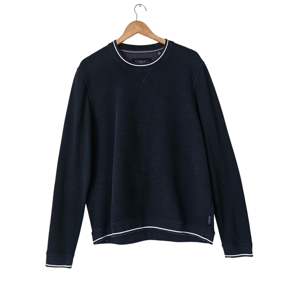 Ted Baker London Navy Textured Mixed Media Men's Crew Neck Sweater Size 5